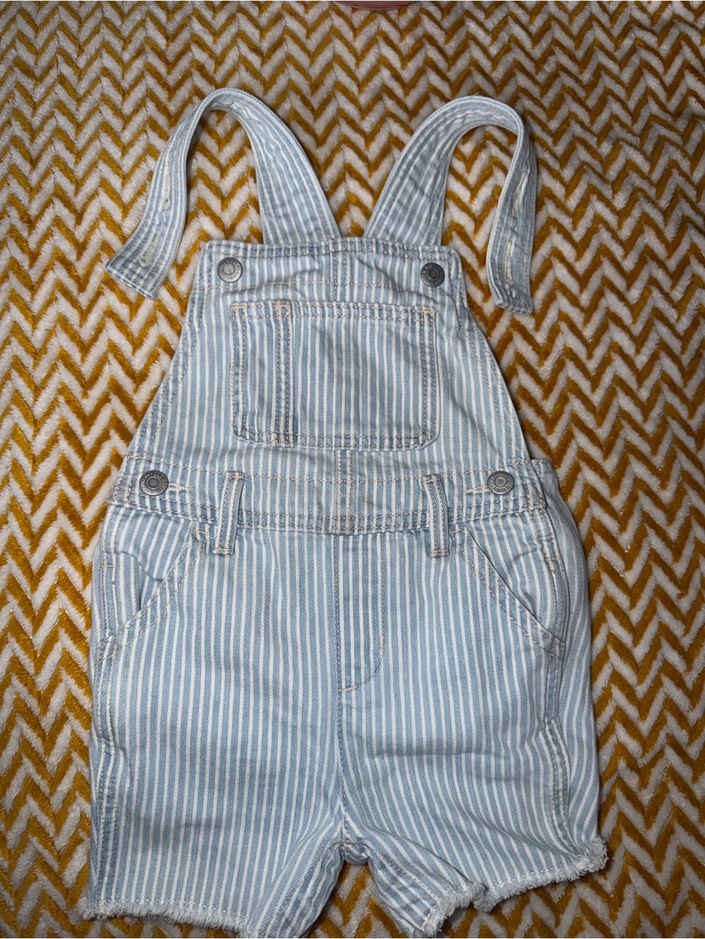 Old Navy Light Blue & White Striped Kids Short Overalls